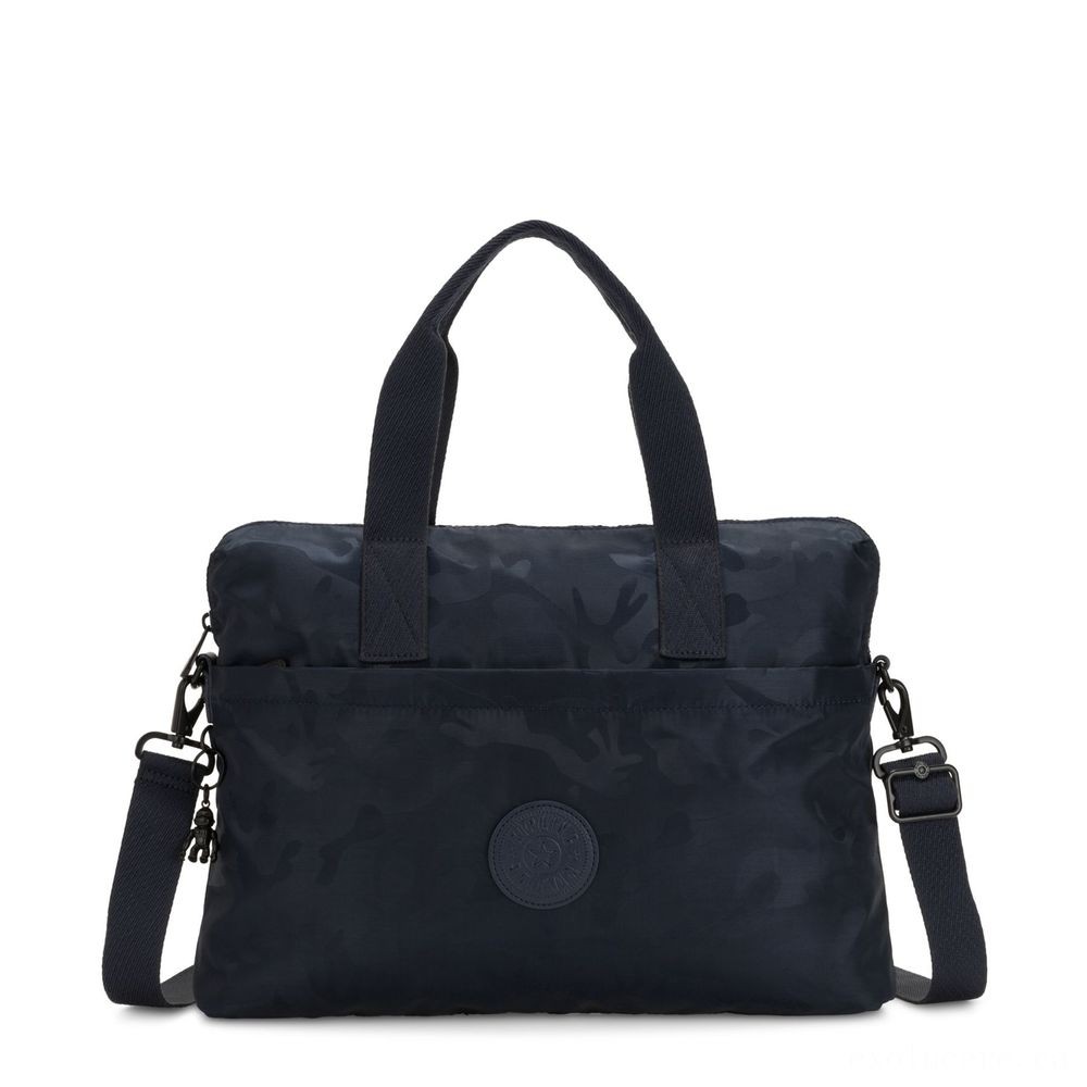 Kipling ELSIL Notebook Bag with Adjustable Band Satin Camouflage Blue.
