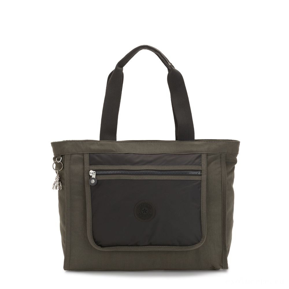 Kipling LEOTA Channel Tote Bag with Sizable Front End Pocket Cold Black Olive.