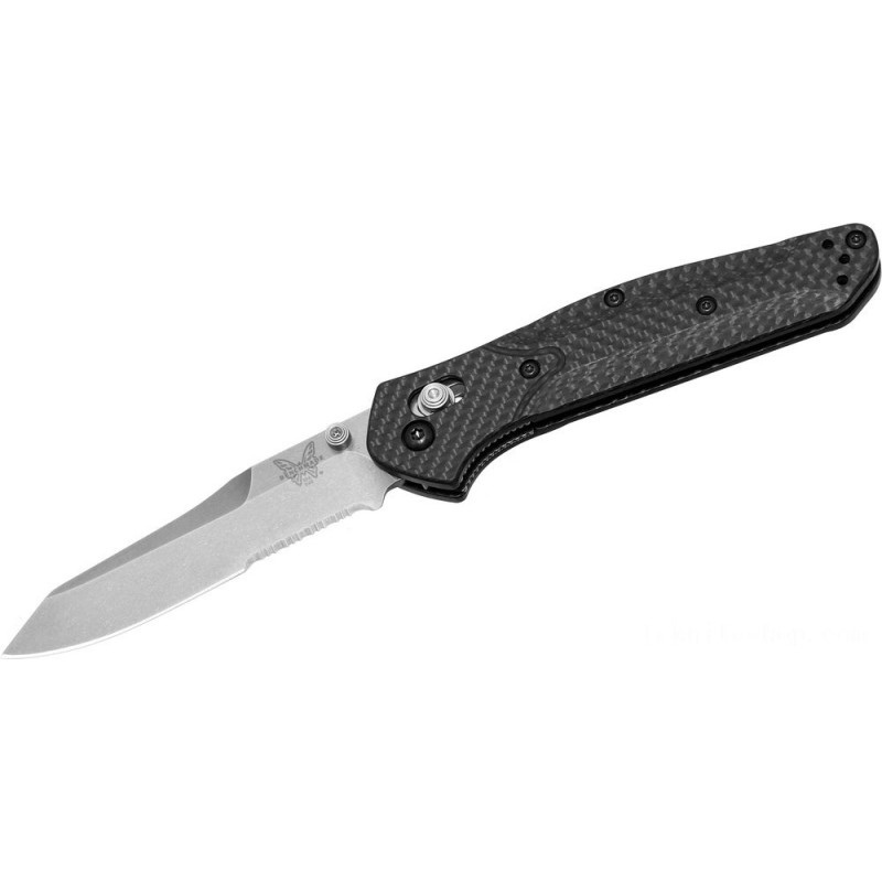 Benchmade Osborne Collapsable Blade 3.4 S90V Stonewash Combination Cutter, Carbon Fiber Manages - 940S-1
