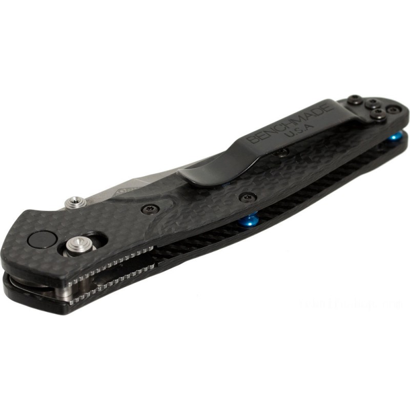 Benchmade Osborne Folding Blade 3.4 S90V Stonewash Combination Cutter, Carbon Dioxide Fiber Handles - 940S-1
