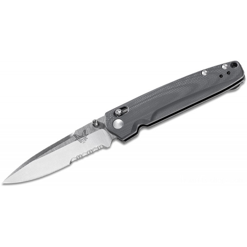 Benchmade Valet Center Collapsable Knife 2.96 M390 Satin Combination Blade, Gray G10 Manages - 485S