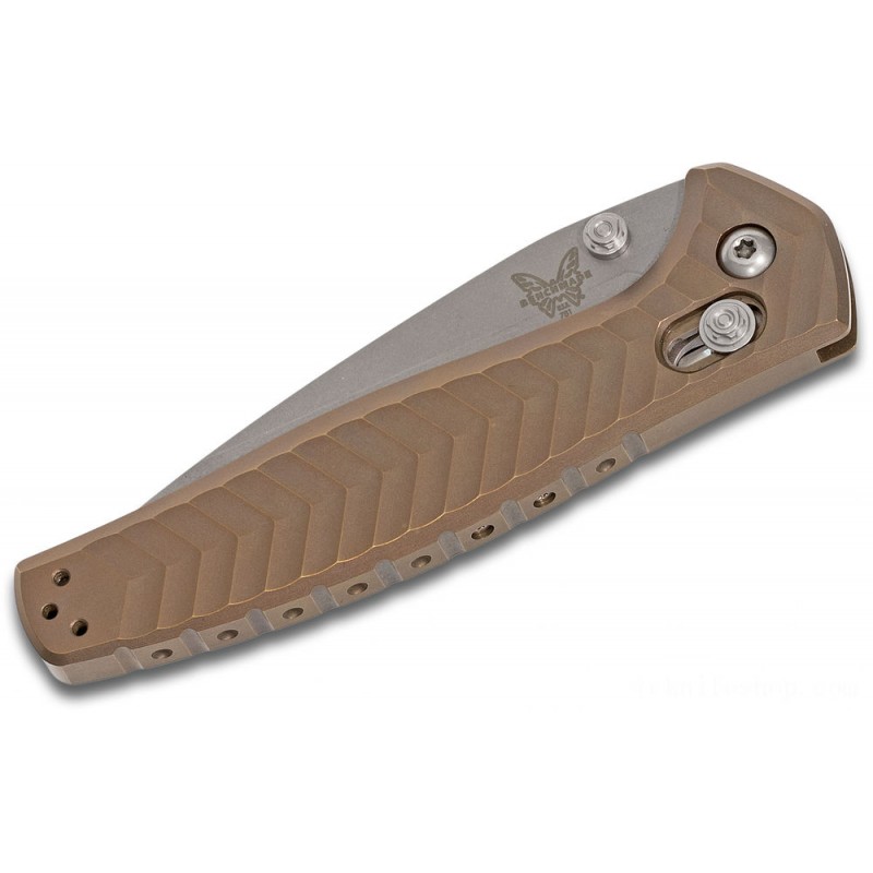Benchmade 781 Anthem Folding Knife 3.5 Satin CPM-20CV Cutter, Bronze Chevron Integral Titanium Manages