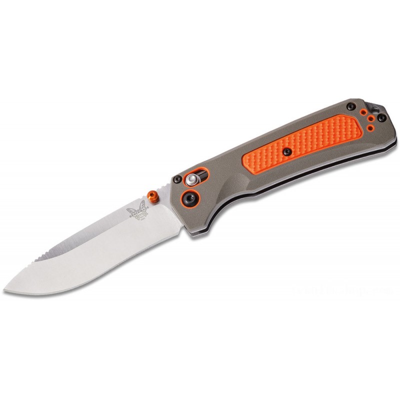 Benchmade Quest 15061 Grizzly Spine Folding Blade 3.5 S30V Satin Ordinary Blade, Orange Grivory and Versaflex Handles