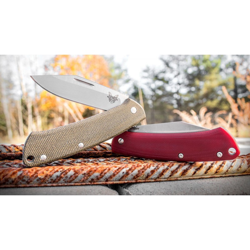 Benchmade Effective Slipjoint Collapsable Knife 2.86 Satin S30V Sheepsfoot Blade, Contoured Red G10 Handles - 319-1