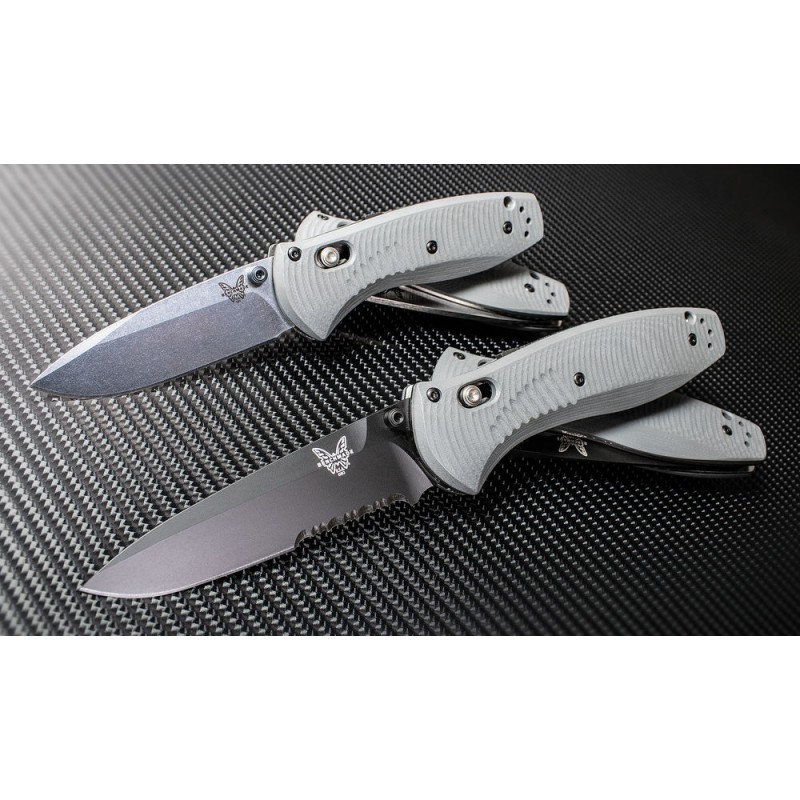 Benchmade 585-2 Mini Storm Center Assisted Folding Blade 2.91 S30V Silk Plain Blade, Gray G10 Manages