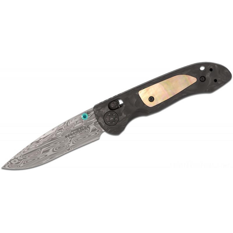Benchmade 698-181 Gold Training Class Invasion AXIS Collapsable Knife 3.22 Loki Damasteel Cutter, Marbled Carbon Fiber Handles with Mama of Pearl Inlays