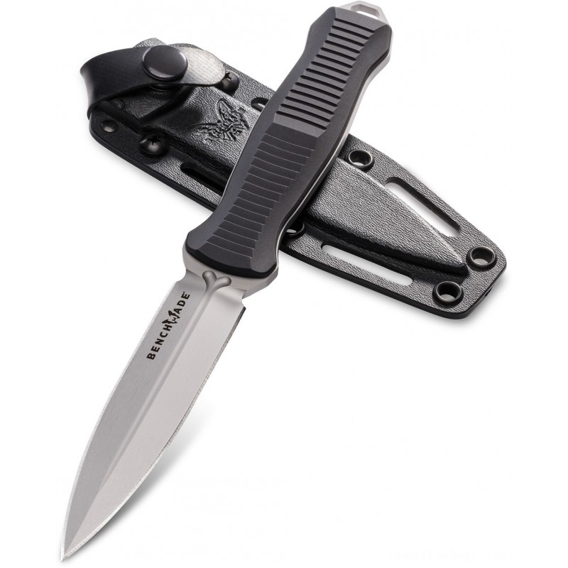Benchmade Fixed Infidel 4.52 D2 Satin Dual Edge Stiletto Blade, Afro-american Light Weight Aluminum Manages, Boltaron Sheath - 133