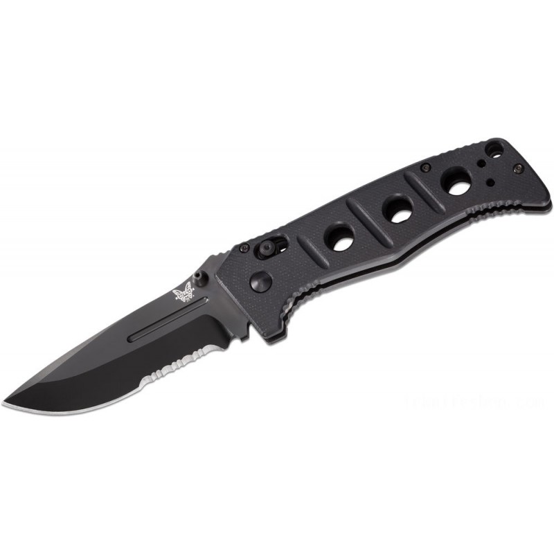 Benchmade 275SBK Adamas Collapsable Knife 3.82 Black D2 Combination Blade, Black G10 Manages