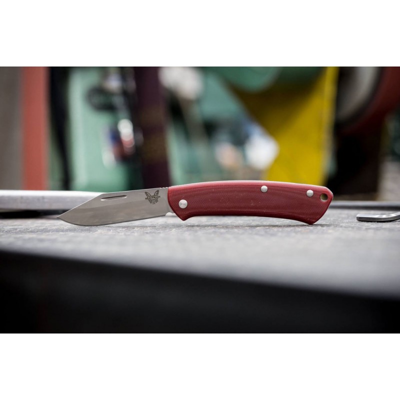 Benchmade Appropriate Slipjoint Collapsable Knife 2.82 Satin S30V Clip Idea Cutter, Contoured Reddish G10 Handles - 318-1
