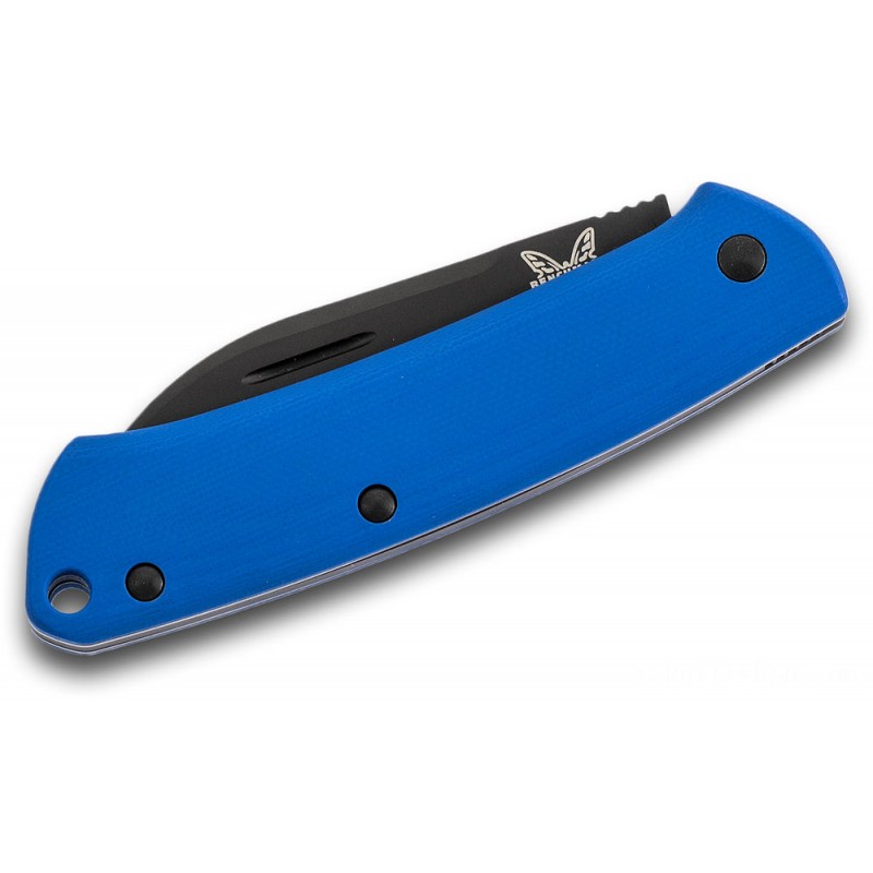 Benchmade Appropriate Slipjoint Limited Edition Collapsable Blade 2.86 Black S30V Sheepsfoot Blade, Smooth Blue G10 Takes Care Of - 319DLC-1801
