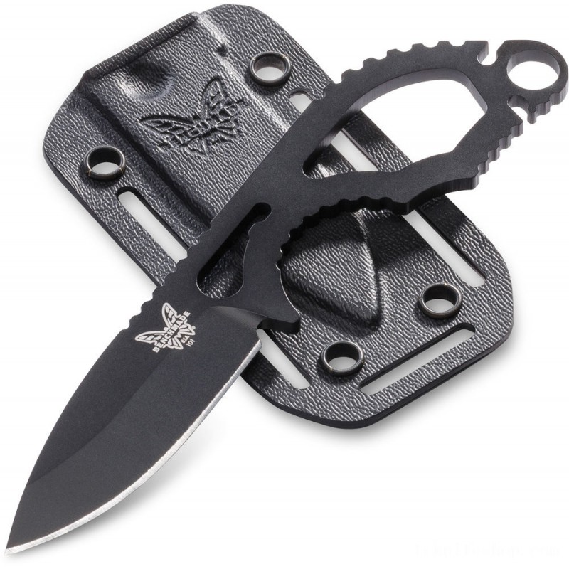 Benchmade Consequence Dealt With 2.6 S30V Dark Plain Cutter and Skeletonized Deal With, Boltaron Sheath - 101BK