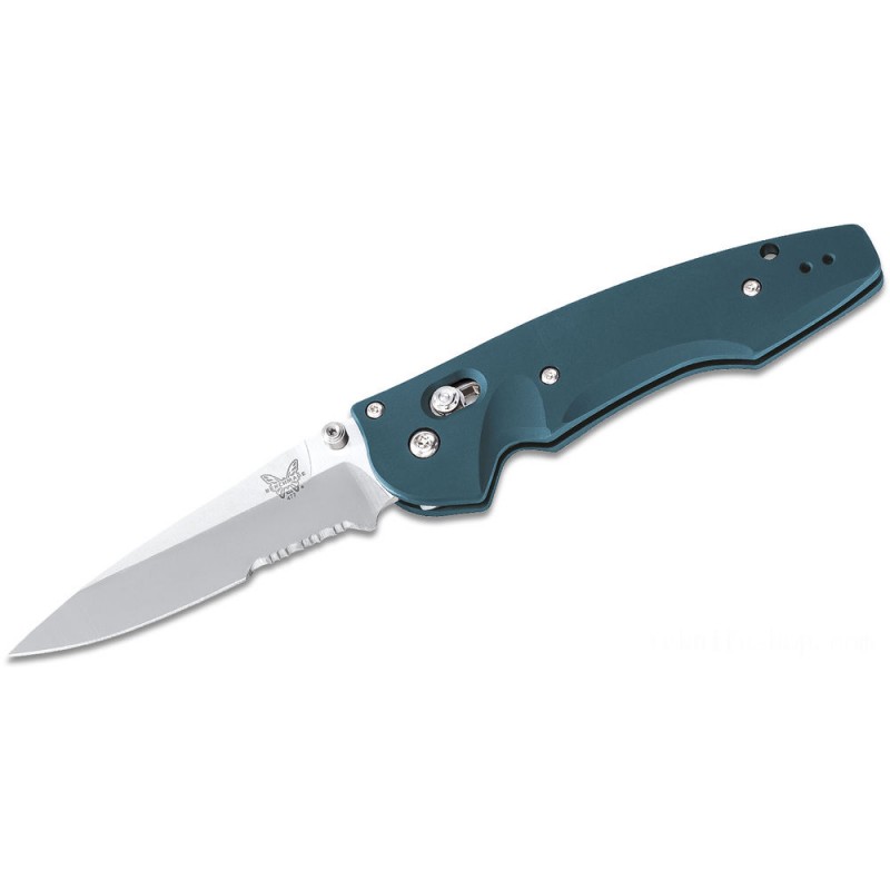 Benchmade Emissary 3.5 AXIS Assisted Collapsable Knife 3.45 S30V Silk Combo Blade, Water Blue Aluminum Manages - 477S-1