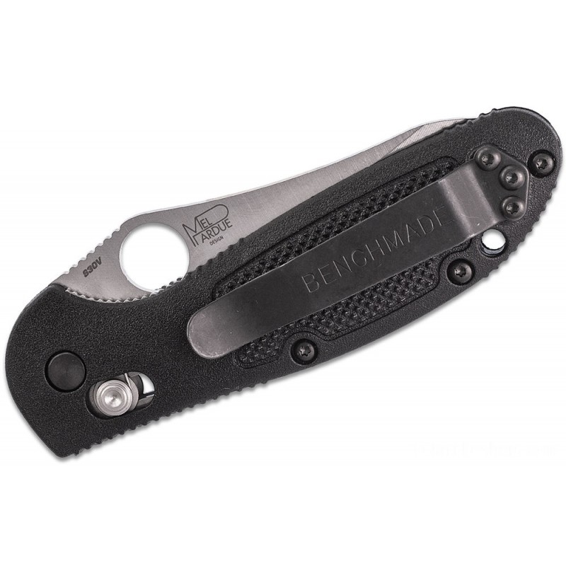 Benchmade Mini Griptilian Center Lock Foldable Knife 2.91 S30V Silk Apartment Ground Sheepsfoot Combination Cutter, Black Noryl GTX Handles - 555S-S30V
