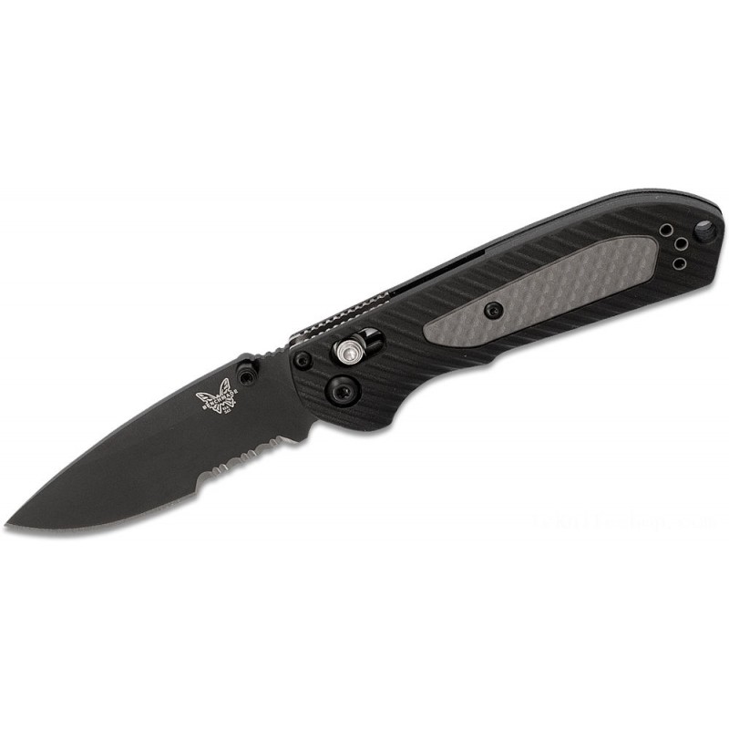 Benchmade Mini Freek Folding Blade 3 S30V Black Combination Blade, Grivory and Versaflex Deals With - 565SBK