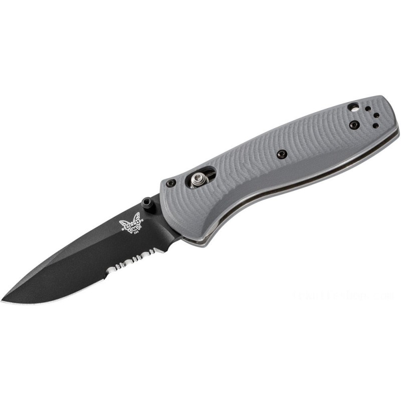 Benchmade 585SBK-2 Mini Battery Center Assisted Folding Blade 2.91 S30V Black Combo Blade, Gray G10 Deals With