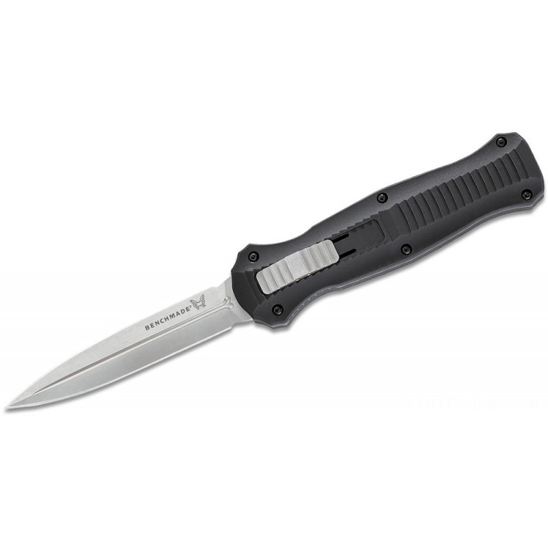 Benchmade Infidel Stiletto Automotive OTF Knife 3.95 D2 Silk Double Edge Blade, Black Light Weight Aluminum Handles - 3300