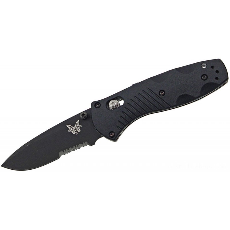 Benchmade 585SBK Mini-Barrage AXIS-Assisted Collapsable Blade 2.91 Black Combination Cutter, Black Valox Takes Care Of