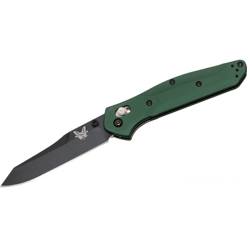 Benchmade Osborne Folding Knife 3.4 S30V Black Plain Blade, Green Aluminum Handles - 940BK