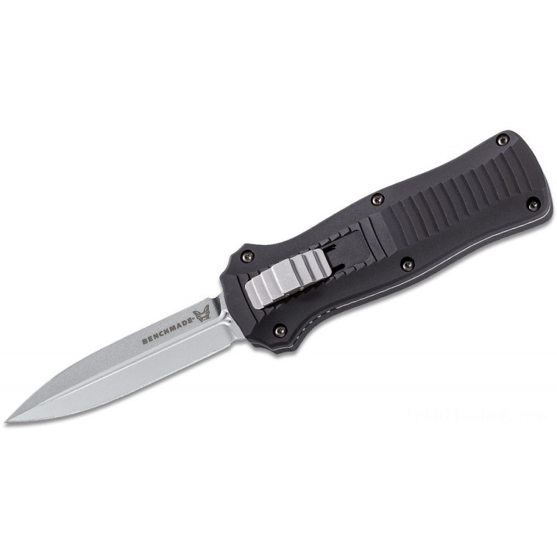 Benchmade 3350 Mini-Infidel Dagger Vehicle OTF Blade 3.10 D2 Silk Dual Edge Cutter, Black Aluminum Handles