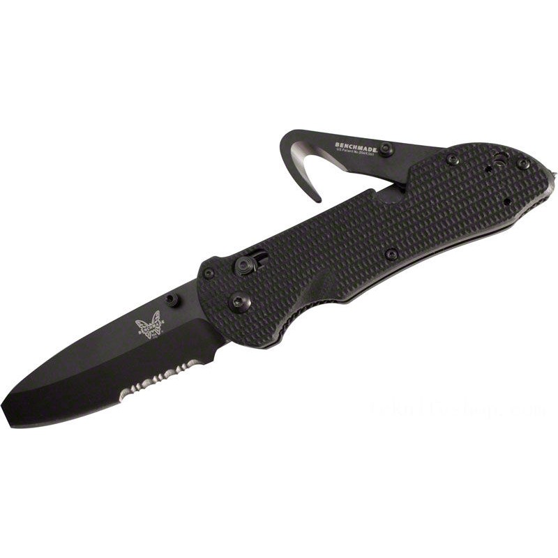 Benchmade Triage Rescue Foldable Blade 3.5 Dark Combo Blunt Recommendation Blade, Black G10 Handles, Safety Cutter Machine, Glass Breaker - 916SBK