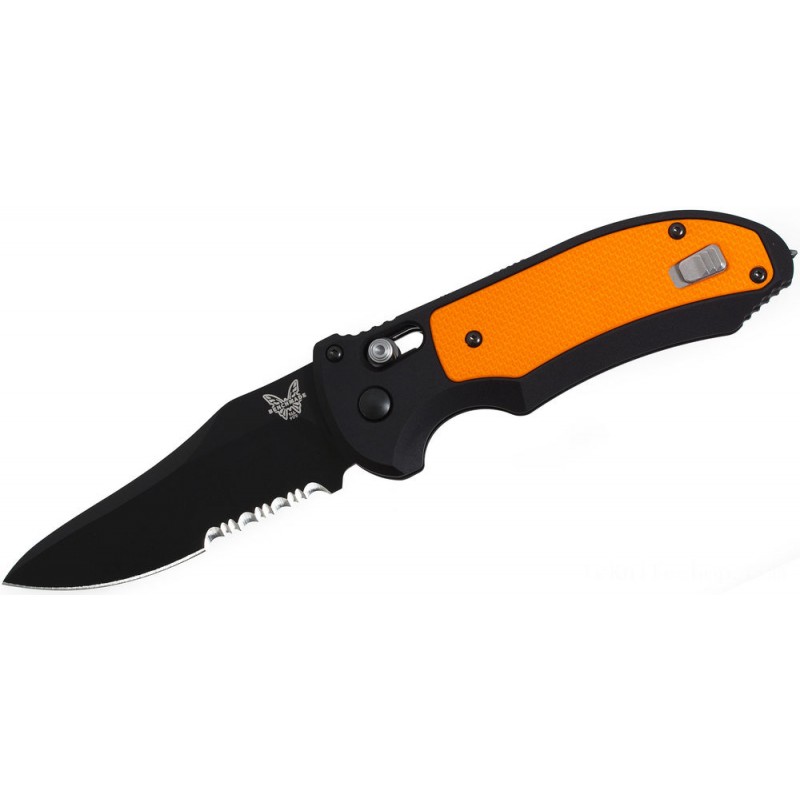 Benchmade Car AXIS Triage Rescue Folder 3.58 Dark Combination Cutter, Aluminum with Orange G10 Inlays - 9170SBK-ORG