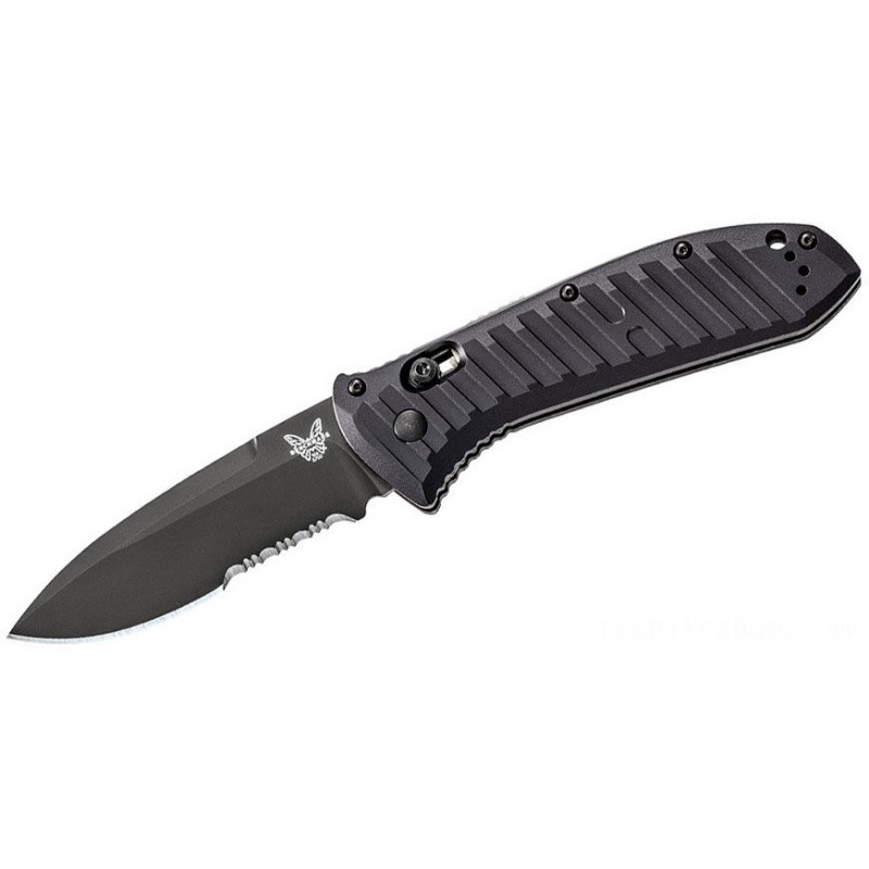Benchmade Presidio Automotive Collapsable Knife 3.72 Dark S30V Drop Point Combination Cutter, Milled Black Light Weight Aluminum Handles - 5700SBK