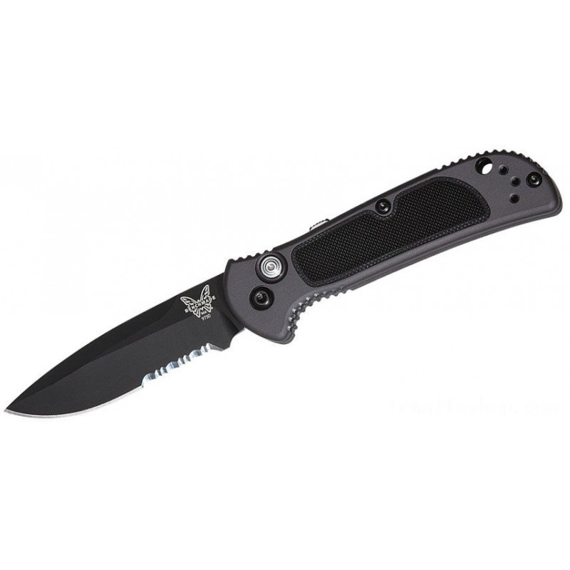 Benchmade 9750SBK Mini Union Vehicle Foldable Blade 2.87 S30V Black Combo Cutter, Gray Light Weight Aluminum Handles along with Black G10 Inlays