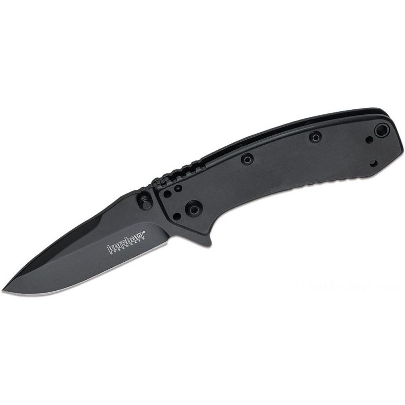 Kershaw 1555BLK Cryo Assisted Flipper Blade 2.75 Black Plain Cutter, Black Stainless Steel Deals With