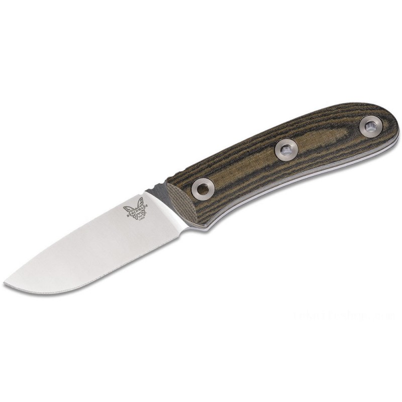 Benchmade 15400 Mel Pardue Seeker Fixed 3.48 S30V Stonewashed Cutter, OD/Black Striped Micarta Handles, Leather Coat