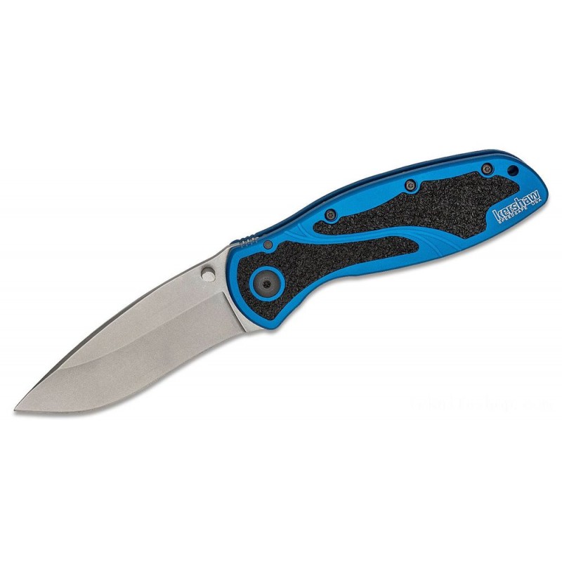 Kershaw 1670NBSW Blur Foldable Knife Assisted Foldable Knife 3.4 Stonewash Ordinary Blade, Blue Aluminum Handles