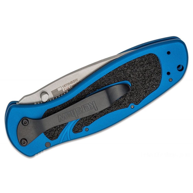 Kershaw 1670NBSW Blur Collapsable Blade Assisted Foldable Knife 3.4 Stonewash Plain Blade, Blue Light Weight Aluminum Takes Care Of