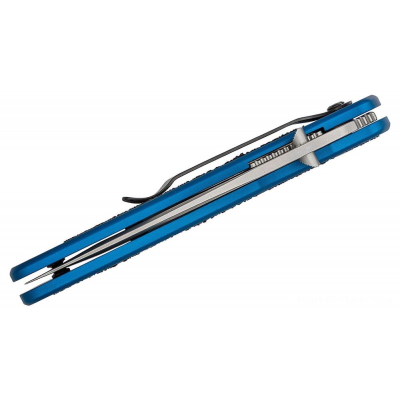 Kershaw 1670NBSW Blur Foldable Blade Assisted Foldable Blade 3.4 Stonewash Plain Blade, Blue Aluminum Handles