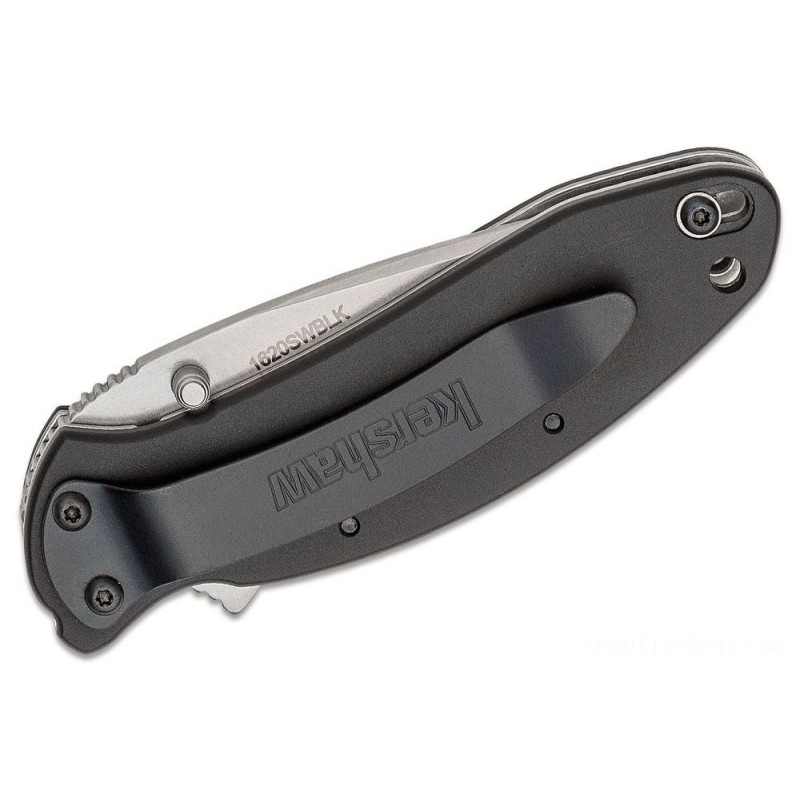 Kershaw 1620SWBLK Ken Red Onion Scallion Assisted Fin Blade 2.25 Stonewashed Level Blade, African-american Aluminum Handles