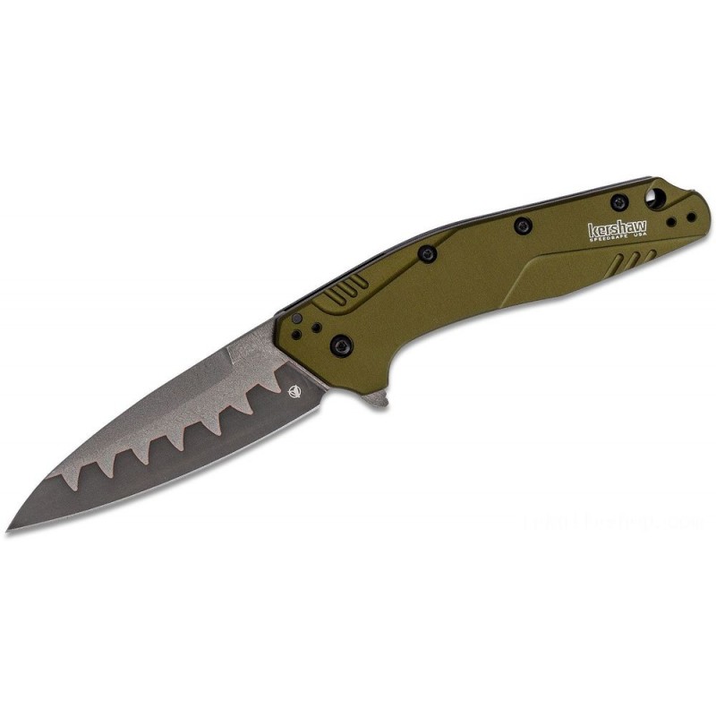 Kershaw 1812OLCB Dividend Helped Fin Blade 3 N690 as well as D2 Composite Grain Blasted Plain Blade, Olive Aluminum Deals With