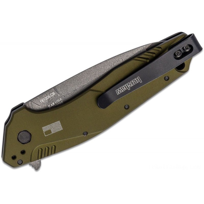 Kershaw 1812OLCB Returns Assisted Flipper Knife 3 N690 and also D2 Composite Bead Blasted Plain Cutter, Olive Aluminum Deals With