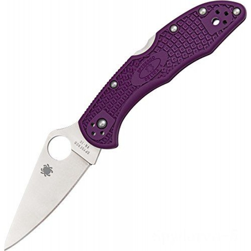 Spyderco Delica 4 C11F Lightweight Flat Ground Level Side Folding Knife (Purple).