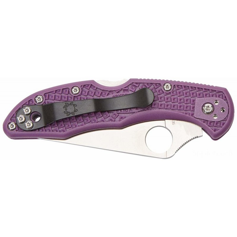 Spyderco Delica 4 C11F Lightweight Flat Ground Plain Side Folding Knife (Purple).