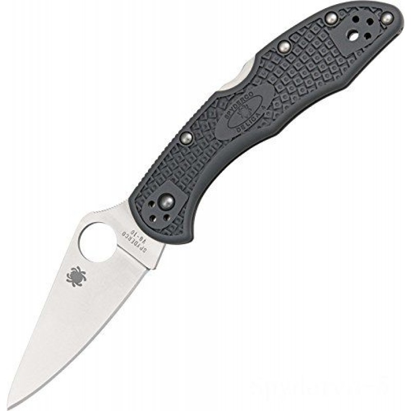 Spyderco Delica 4 C11F Lightweight Apartment Ground Plain Side Collapsable Blade (Gray).
