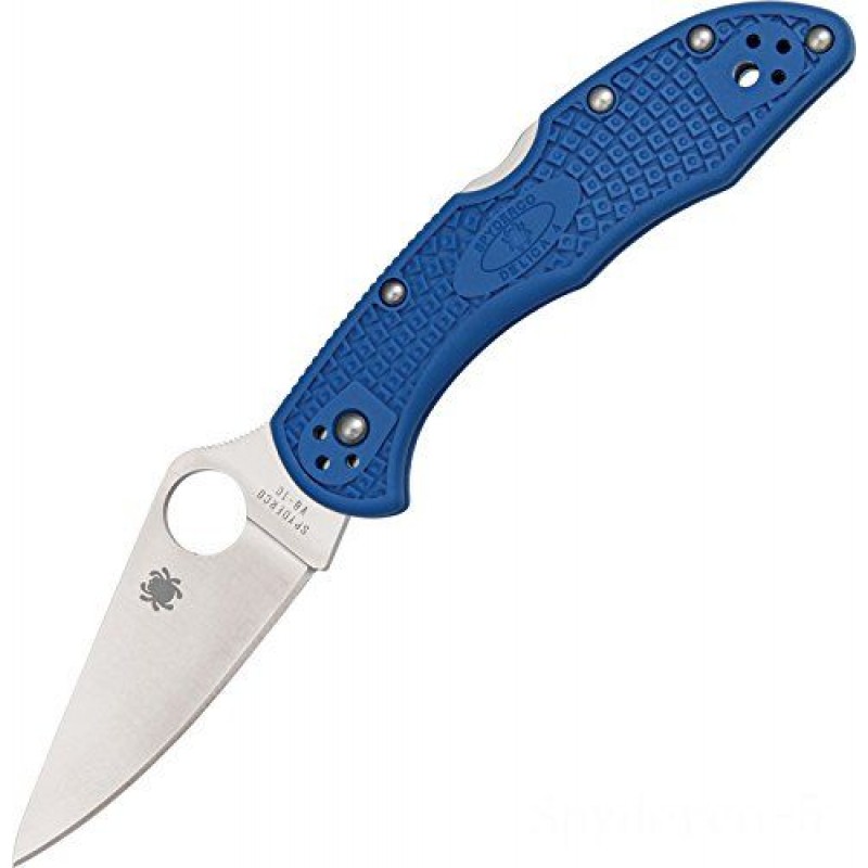 Spyderco Delica 4 C11F Lightweight Flat Ground Plain Edge Folding Knife (Blue).