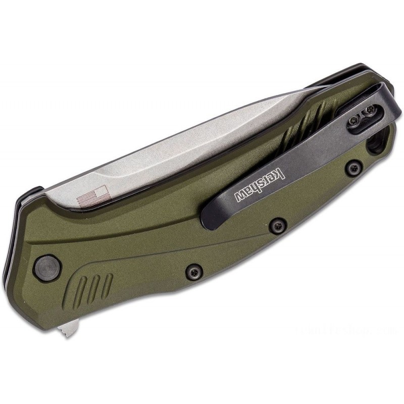 Kershaw 1776OLSW Hyperlink Assisted Flipper Knife 3.25 CPM-20CV Stonewashed Ordinary Blade, Olive Light Weight Aluminum Manages