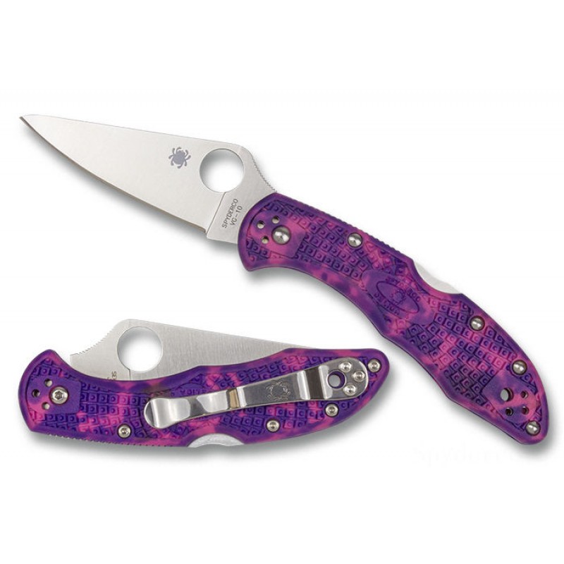 New Year's Sale - Spyderco Delica 4 FRN Pink/Purple Zome Exclusive - Mix Edge/Plain Side. - Steal:£49