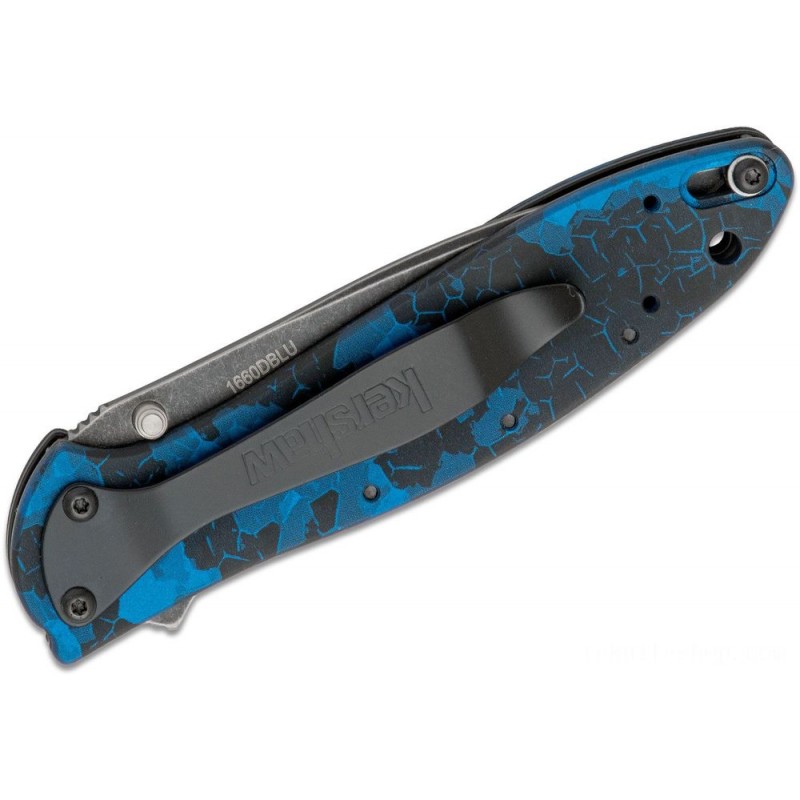 Kershaw 1660DBLU Ken Onion Leek Assisted Fin Knife 3 Blackwashed Level Cutter, Digital Blue Aluminum Takes Care Of