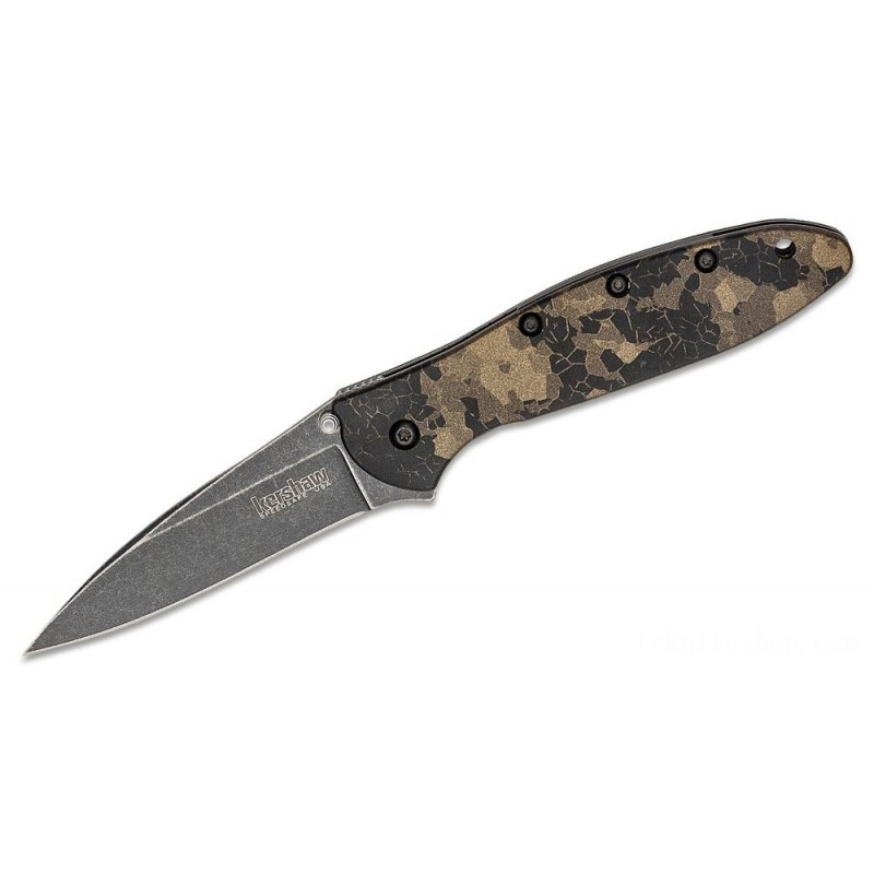 Doorbuster - Kershaw 1660DEB Ken Red Onion Leek Assisted Fin Blade 3 Blackwashed Plain Blade, Digital Brown Aluminum Deals With - Sale-A-Thon:£50