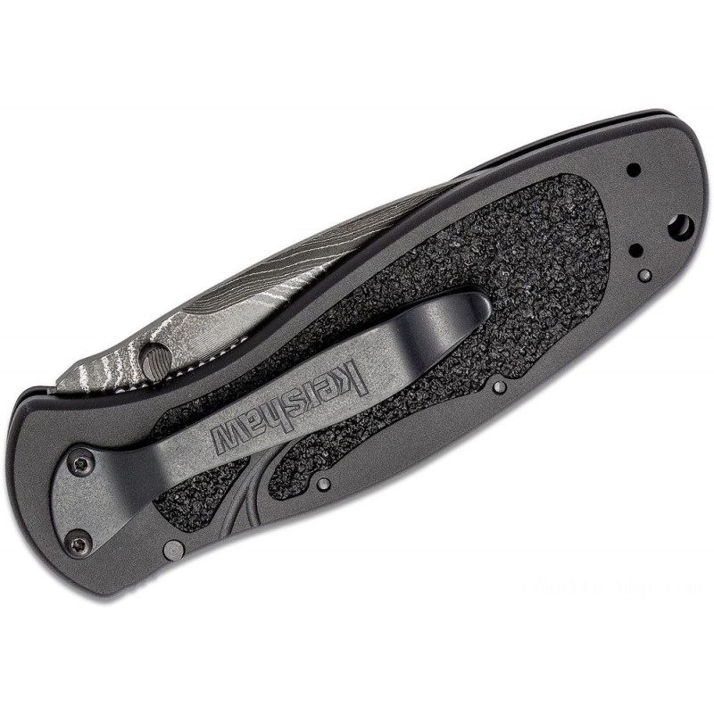 Kershaw 1670BLKDAM Ken Onion Blur Assisted Foldable Blade 3.4 Damascus Blade, Black Aluminum Handles w/ Trac-Tec Inserts