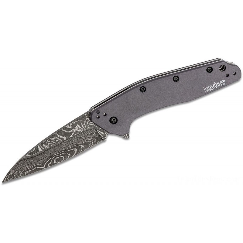 Kershaw 1812GRYDAM Dividend Supported Fin Knife 3 Damascus Plain Blade, Gray Light Weight Aluminum Manages