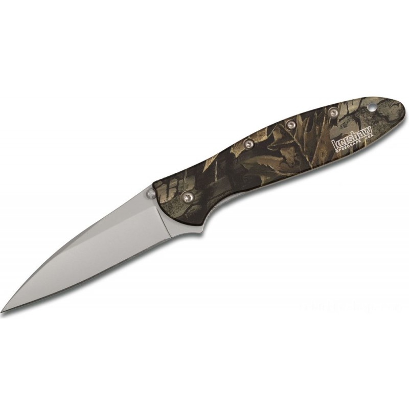 Kershaw 1660CAMO Ken Onion Leek Assisted Fin Blade 3 Bead Blast Plain Cutter, Camouflage Aluminum Takes Care Of