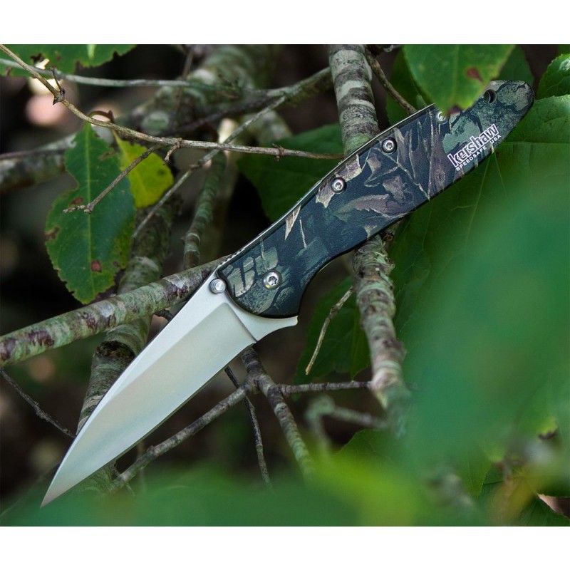 Kershaw 1660CAMO Ken Onion Leek Assisted Flipper Knife 3 Grain Burst Plain Cutter, Camouflage Light Weight Aluminum Deals With