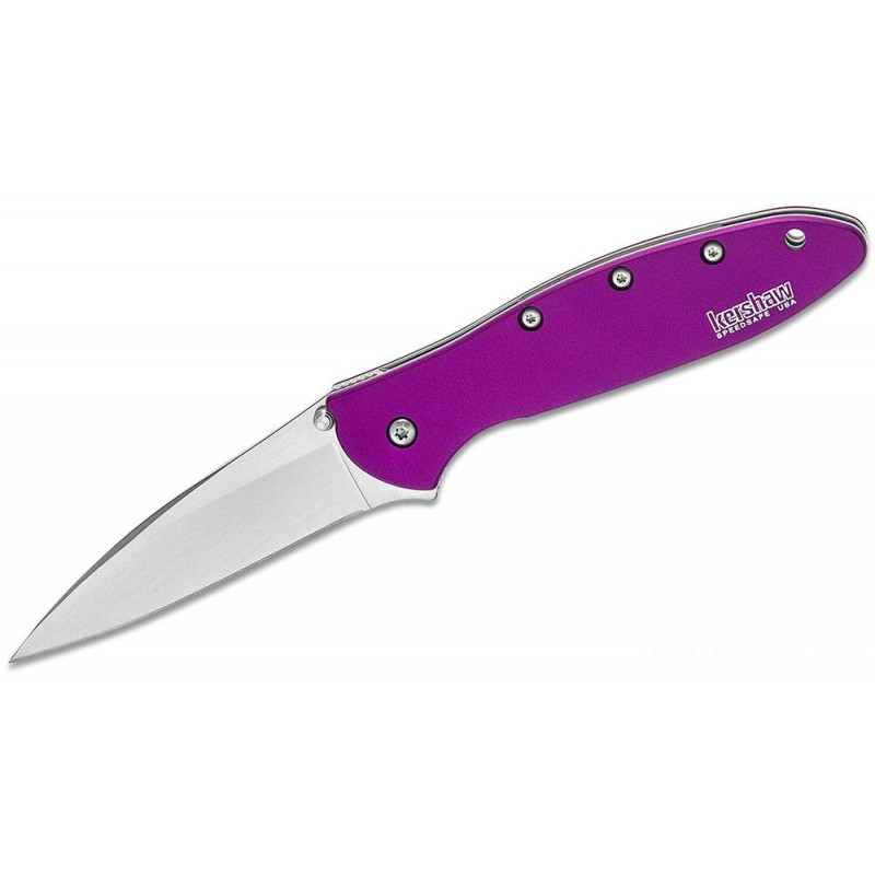 Kershaw 1660PUR Ken Red Onion Leek Assisted Flipper Knife 3 Bead Bang Plain Cutter, Purple Aluminum Deals With