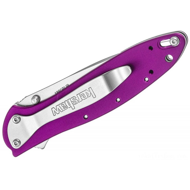 Kershaw 1660PUR Ken Onion Leek Assisted Flipper Blade 3 Bead Bang Plain Blade, Violet Light Weight Aluminum Handles
