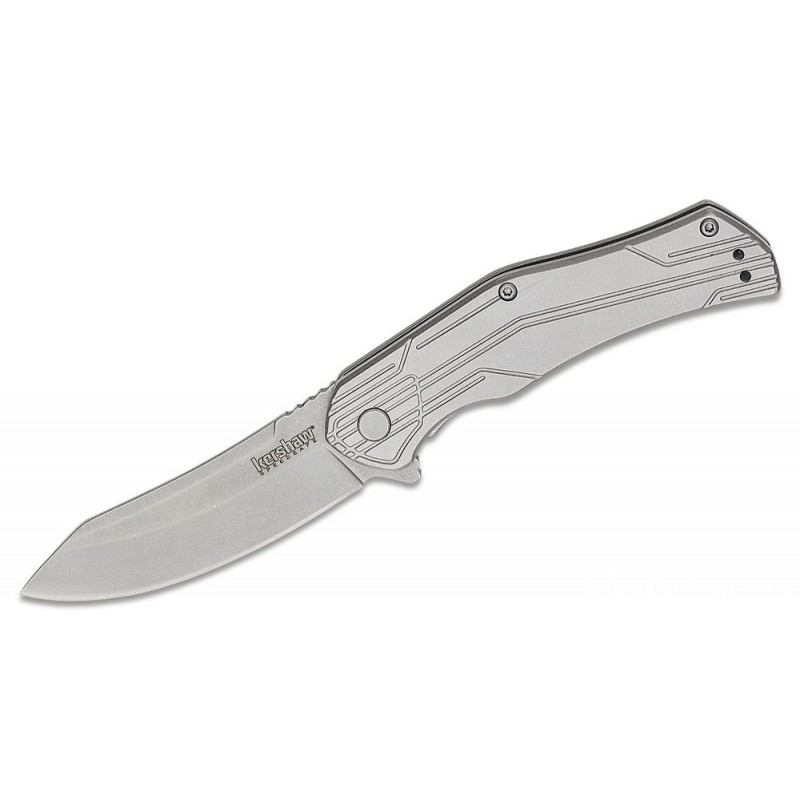 Kershaw 1380 Husker Assisted Fin Blade 3 Stonewashed Reverse Tanto Cutter, Stainless Steel Handles
